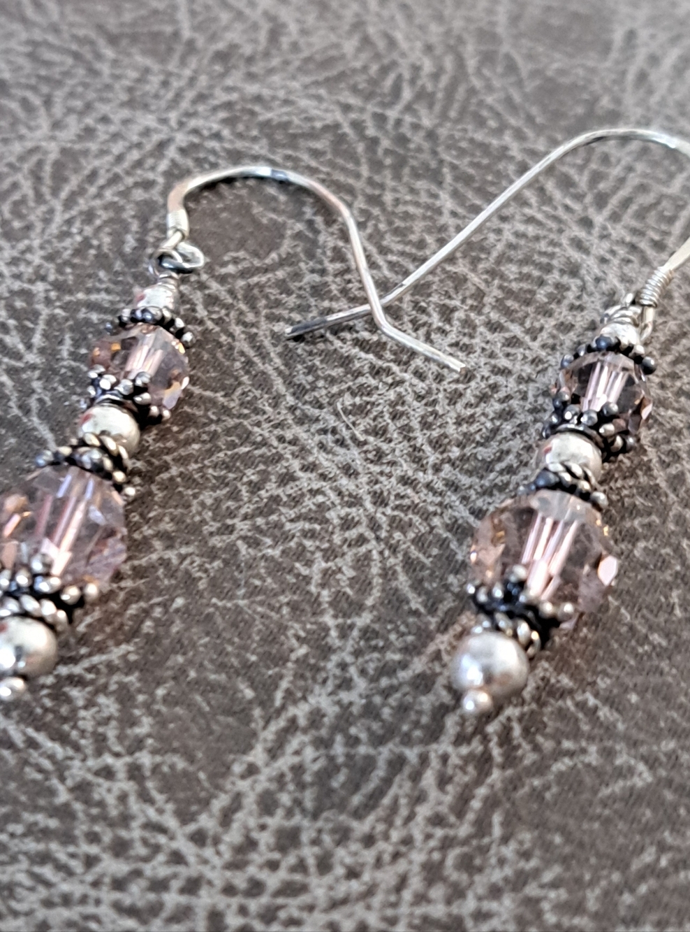 Delicate Pink Swarovski Crystal Drop Earrings with Sterling Silver Accents